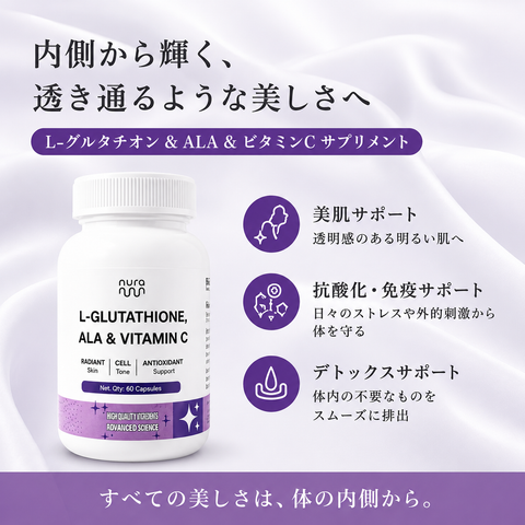L-グルタチオン & α-リポ酸 & ビタミンC サプリ