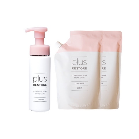 プラスリストア｜クレンジングソープ泡　ホームケア + 詰替用×2本セット